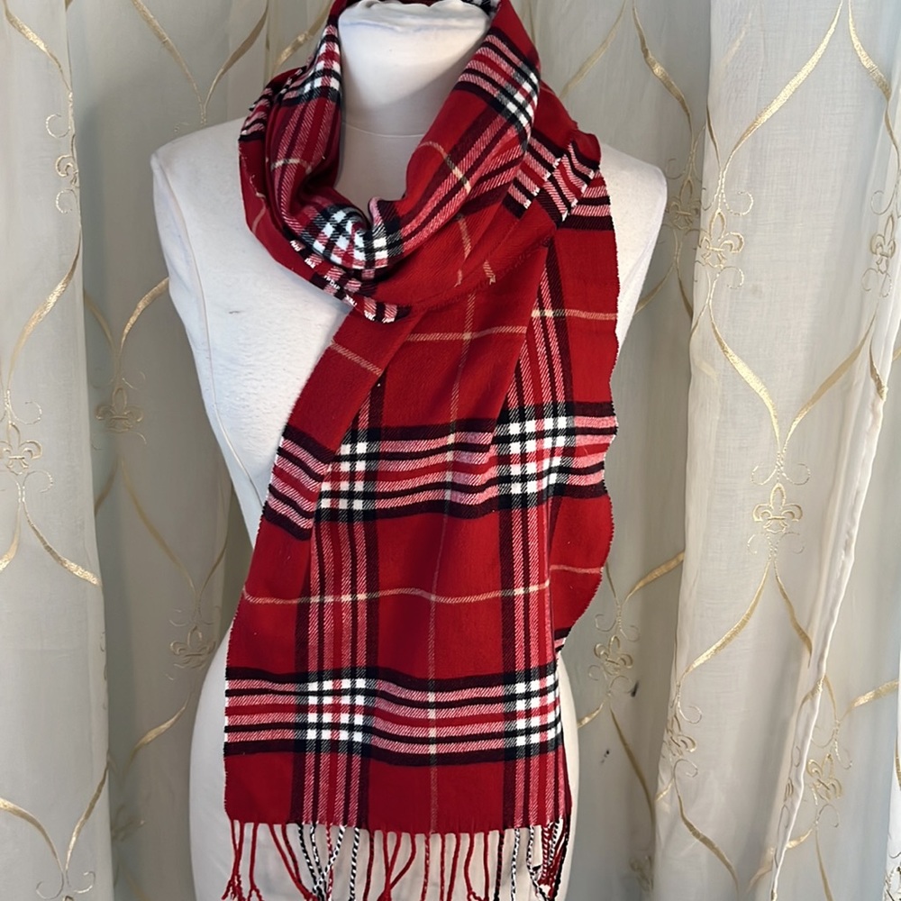 Italy Design Cashmere Feel Red Plaid Scarf